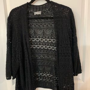 JM Collection Black Crocheted 3/4 Sleeve Cardigan